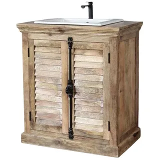baario Waschtisch Waschtisch CUSSET Lamellen, mit Unterschrank stehend Massivholz Lamellenschrank Landhaus braun