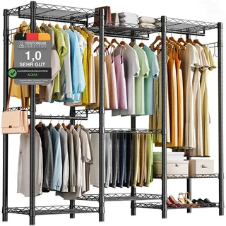 AQRA Offener Kleiderschrank System, Schwerlast Kleiderständer Stabil Einfache Montage, Metall Begehbarer Kleiderschrank Höhenverstellung Stabil 4 Montageoptionen Schuhablage Regal 172 x 194 x 38 cm