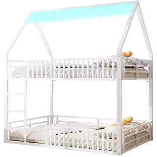 Luhomfu Haus-Etagenbett, Weiß, Metall, 140x200 cm, Kinder- & Jugendzimmer, Kindermöbel, Kinderbetten, Etagenbetten