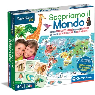 Clementoni - Sapientino Plus- Wir entdecken 6 Jahre lehrreich über Geographie, Geographie der Welt, Weltkarte, Spiel Planet Erde, Puzzle für Kinder, Made in Italy, italienische Farbe, 16597
