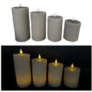 Online-Fuchs LED-Kerze 4 LED Kerzen aus Echtwachs mit Zopfstrickmuster und flackernde Flamme (Grün oder Grau wählbar), 6-Stunden-Timer grau
