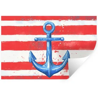 MuchoWow Wandsticker Anker - Farbspritzer - Rot - Blau (1 St), Wandtattoo, Selbstklebend, Wohnzimmer, 60x40 cm 60 cm x 40 cm x 0.1 cm