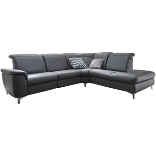 Cantus Ecksofa, Anthrazit, Metall, Echtleder, Color-Finish-Leder, 4-Sitzer, Ottomane rechts, L-Form, 292x242 cm, Goldenes M, Rückenfutter, Wohnzimmer, Sofas & Couches, Wohnlandschaften, Ecksofas