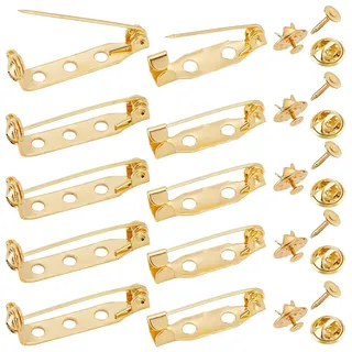 SUNNYCLUE 1 Box 120 Stück Goldene Broschennadeln Kit Inklusive 40 Sets Eisen-Reversnadeln, Krawattennadeln & 80 Stück Stangenbrosche, Sicherheitsverschluss Für Abzeichen, Krawatten, Kleidung, Basteln,