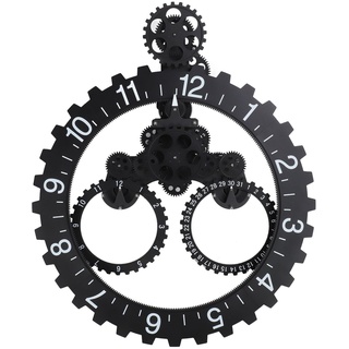 Riuulity Mechanische Retro-Zahnraduhr, Einseitige Ziffernanzeige mit Großem Rad, Wanduhr für Wohnzimmer, Arbeitszimmer, Büro (Black)