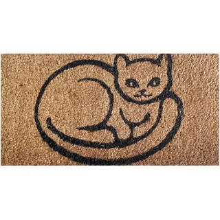 Bestlivings Fußmatte Kokos 25x50cm im Design: Katze - Schmutzfangmatte für Innen- und Außenbereich, Fussmatte schmal - PVC Unterseite