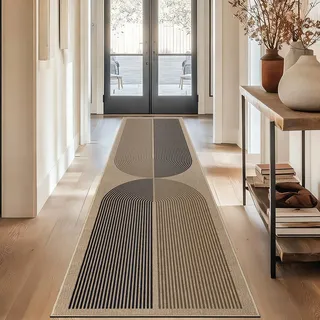 Capslpad Teppichläufer für Eingang 60x240cm Rutschfester Flurteppich Waschbarer Jute-Look-Teppich Küchenläufer Haltbarer Bodenteppich Teppichläufer für Wohnzimmer Schlafzimmer Balkon Korridor, Schwarz