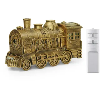 Retro Steam Train Humidifier, Remote Control Aromatherapy Essential Oil Diffuser with Light for Bedroom, 300ml Capacity for Sleeping, EU Plug (Gold)