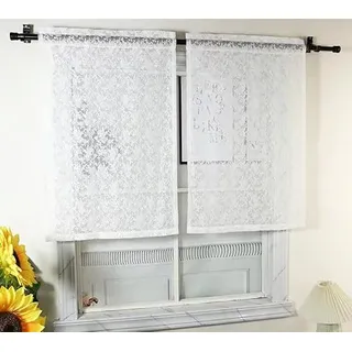 Yaland Jacquard Panneaux mit Floral Muster Weiß HxB 90x60cm 1 Stück | Spitzen-Kaffeevorhang Scheibengardine mit Tunnelzug Fensterdekoration Landhausstil Kurzgardine für Küche & Wohnzimmer