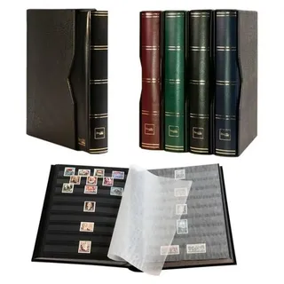 Prophila Collection 64 Schwarze Seiten Briefmarkenalbum wattiert mit Kassette schwarz