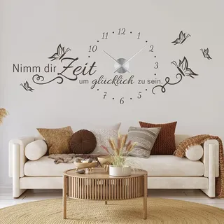 tjapalo® vr35 Küchenuhr Wohnzimmer Uhr wandtattoo Uhr mit uhrwerk Küche Büro Flur Wandtattoo Wohnzimmer modern XXL Sprüche Wandsticker Nimm Dir Zeit, Farbe: dunkelgrau, Größe: B152xH58cm