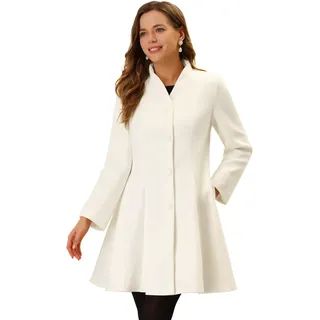 Allegra K Damen Einreihiger Mantel A Linie Mid-Long Peacoats Oberbekleidung Wintermäntel, Weiss/opulenter Garten, XL - XL