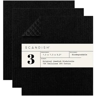 SCANDISH Schwarze schwedische Geschirrtücher für die Küche – Set mit 3 schwedischen Geschirrtüchern | Schwedische Geschirrtücher Made in Sweden | Wiederverwendbare, kompostierbare Schwarze
