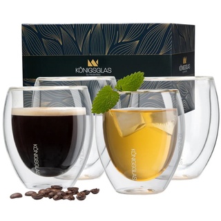 Heidenfeld Gläser-Set »Königsglas Crema 250 ml doppelwandige, handgefertigte Kaffee Gläser«, Borosilikatglas, 4er Glas Set - Cappuccino Macchiato Tee Thermogläser Trinkglas weiß