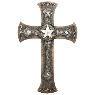 Figuren Shop GmbH Dekoobjekt Western Kruzifix mit Sheriff Stern - Wilder Westen Kreuz Dekoration bunt
