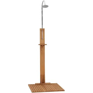 vidaXL Teak Massiv Gartendusche mit Drehknopf Duschkopf Außendusche Pooldusche Campingdusche Dusche Outdoor Camping 75x75x210cm Edelstahl
