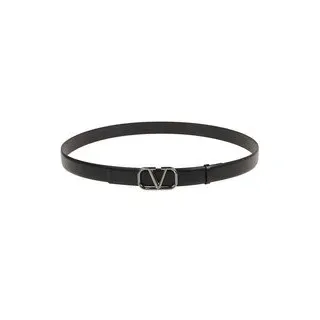 VALENTINO Gürtel - Calfskin Belt With Ruthenium Vlogo Signature Buckl - Gr. 100 - in Schwarz - für Damen