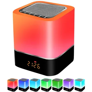 LED-Nachtlicht mit Wecker, Bluetooth-Lautsprecher, Touch-Sensor, Nachttischlampe, dimmbar, RGB, mehrfarbig, Tischlampe, kabelloser Lautsprecher, Stimmungslicht, Schlafzimmer, Tischlampe, Geschenk für