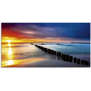 Glasbild ARTLAND "Ostsee mit schönem Sonnenaufgang" Bilder Gr. B/H: 60 cm x 30 cm, Strand, 1 St., blau Glasbilder in verschiedenen Größen