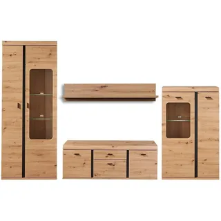 Bega Consult Wohnwand 4-teilig KRETA, Artisan Eiche Dekor Schwarz - mit LED-Beleuchtung