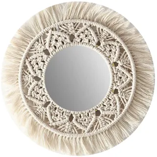 Luckxing Wandbehang Spiegel Makrames Rund Wand Spiegel, Hängender Wandspiegel Mit Makramee-Rand Kleine runde dekorative Boho Antiker Spiegel für Wohnung Wohnzimmer Schlafzimmer Baby Kinderzimmer