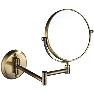 Hendalino Kosmetikspiegel Wandmontage Ohne Bohren mit 1x/3x fache Vergrößerung,Wandspiegel Rasierspiegel Klappbar Rund 360°Schwenkbar Schminkspiegel für Bad Flur und Hotel 20cm (Vintage Gold)