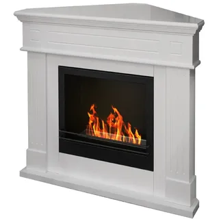 Divina Fire FORD Weißer Eckkamin mit Bioethanol, freistehend, L110 x T63 x H102