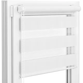 Victoria M. Zevra Doppelrollo Duorollo, Klemmrollo ohne Bohren & mit Bohren für Fenster und Türen, Klemmfix Duo Rollo Fensterrollo Lichtdurchlässige/Verdunkelnde Streifen, 140 x 160 cm, Weiß