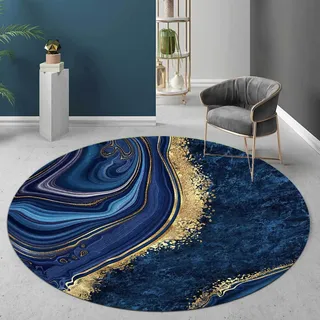 HGFHKL Bereich Teppich Luxus runder Teppich Wohnzimmer blau Gold Nordisch Abstrakter moderner Stil Teppich Teppich Schlafzimmer Dekoration Teppich
