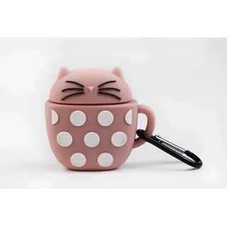 FFunny Airpods Cases | Hülle aus Silikon für Airpod Apple - rosa Katze miz Tupfen Design mit Karabiner. Für Airpods 1 & 2 geeignet.