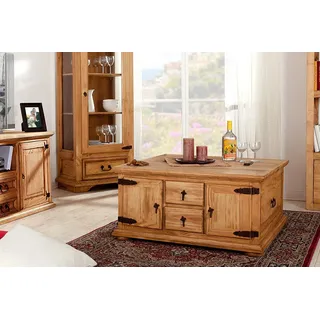 1a Direktimport Couchtisch Mexico Möbel Couchtischtruhe Truhentisch - Pinie Massivholz - Landhaus braun