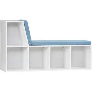 HOMCOM 5-Würfel-Aufbewahrungsbücherregal mit Leseecke-Bank, Blau | Modernes Bücherregal mit Sitzkissen, Aufbewahrungsregal, für Home-Office, Arbeitszimmer