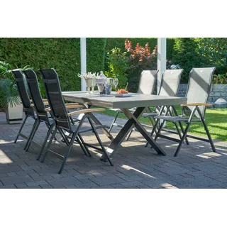 HARTMAN Sondermodell Xanadu / Alice Garten-Essgruppe, xerix/schwarz, Alu/Glaskeramik, 4x4 Textilen, 6 Klappstühle, 220/280x100cm