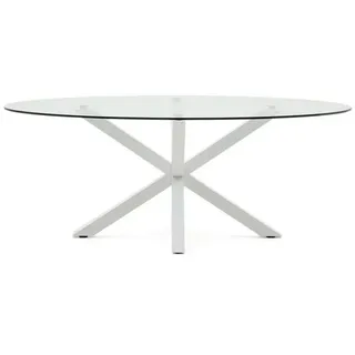 Natur24 Esstisch Argo Tisch 200 x 100 x 75 cm Glas Stahl Transparent Weiß