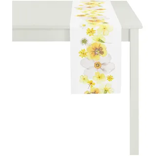 APELT Tischband APELT "2202 SPRINGTIME, Frühjahrsdeko, Frühling", gelb (weiß, gelb), B:25cm L:175cm, Baumwolle, Tischdecken