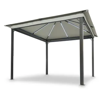 Leco Solarpavillon LINA 3x3 m grau mit LED und Gittergewebe-Rollos
