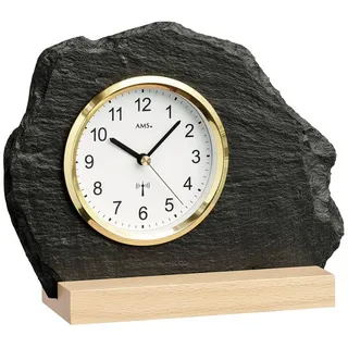 AMS Uhr AMS Funk-Tischuhr Naturschiefer, Alu-Frontreif gelb