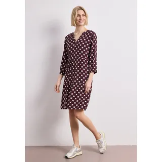 Midikleid STREET ONE, Damen, Gr. 46, EURO-Größen, lila (rustic rouge), Stoff, 100% Viskose, gepunktet, comfort fit knielang, Rundhals, Bündchen, Kleider Midikleid, knielang