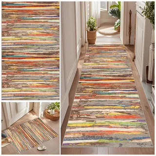 Teppich Läufer Flur Lang 60 x 160 cm Rutschfest Küche Teppich Waschbar Korridor Teppich Flurläufer Lang Korridor Teppich Läufer Flur Vintage Teppich für Wohnzimmer Küche Schlafzimmer Meterware