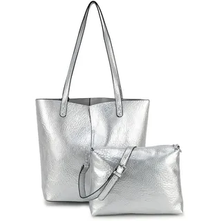 HARPA Henkeltasche "CASSIDY", Damen, Gr. B/H/T: 40cm x 19cm x 25,5cm, silber (silberfarben), Lederimitat, unifarben, Taschen, in Lackoptik inklusive Kosmetiktasche