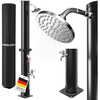 STEELSØN Solardusche Velion 20/40 Liter, warmes Wasser bis 60 °C (auch mit Boden oder 40L Fassungsvermögen), Gartendursche, schwenkbarer Kopf 20 L