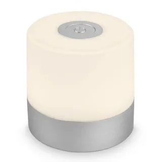 BRILONER – Mini LED Tischlampe Kabellos, Dimmbare Nachttischlampe Touch, Schreibtischlampe, USB-C, Camping Lampe, Warmweißes Licht, 7x7 cm, Silberfarbig, Chrom-matt