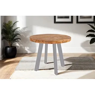 Möbelretoure Esstisch rund Mangoholz massiv 140 cm silber ADELINA - Silber/Naturbelassen