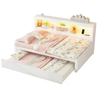 REDOM Kinderbett Schlafsofa Daybett (mit Ambientebeleuchtung & USB-Anschluss, Ausziehbar & mit Stauraum., 90x200 cm), ohne Matratze weiß