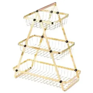 3-stöckige Etagere mit Griff, Obstkorb in Gold - Tragbar & Platzsparend