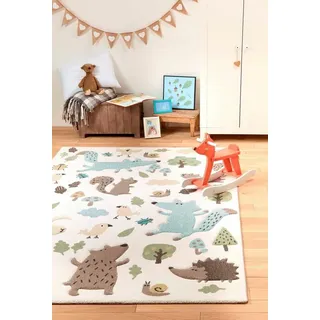 Sigikid Kinderteppich Forest, rechteckig, Höhe: 13 mm, Wald Tiere Design, Kurzflor beige|blau 160 cm x 225 cm x 13 mm