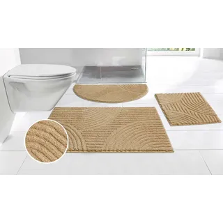 OTTO home Badematte Ognon, Scandi, Boho, modernes Muster, Höhe 15 mm, rutschhemmend beschichtet, schnell trocknend, strapazierfähig, fußbodenheizungsgeeignet, Polyester, halbrund, Badteppich, Uni Farben, Hoch-Tief-Effekt beige halbrund | 50 cm x 80 cm x 15 mm