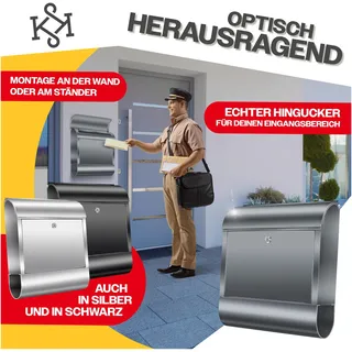 Kesser XXL Briefkasten Edelstahl Grau inkl. Zeitungsfach