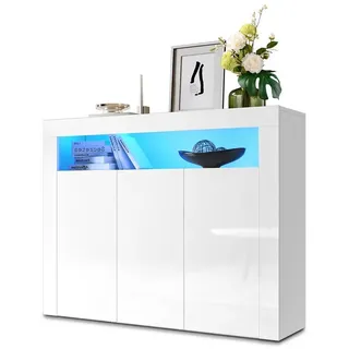 SONNI Kommode Sideboard Weiss Hochglanz mit LED, Kommodenschrank Sideboard für Küche und Esszimmer weiß