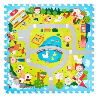 Woodyland Spielmatte 91651 - 9 teilige Puzzle- und Spielmatte mit Landschaft und Straßen (9-St)